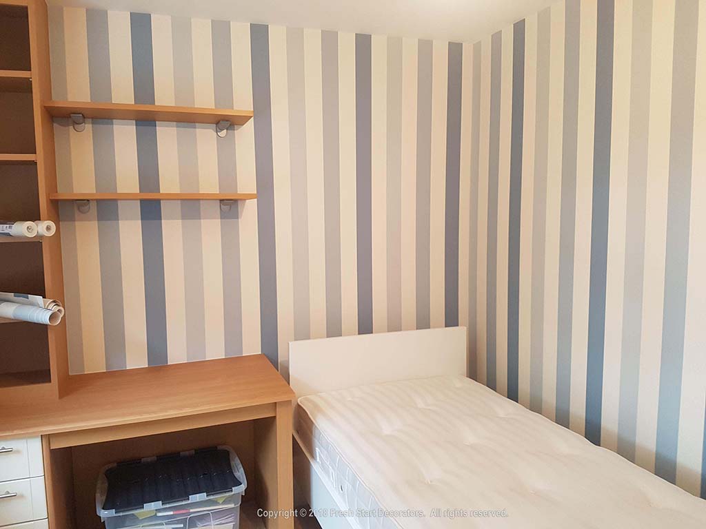 Bedroom in Solihull wallpapered by Fresh Start Decorators